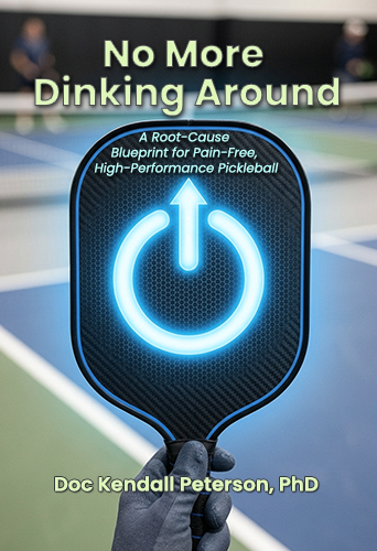 No More Dinking Around: A Root-Cause Blueprint for Pain-Free, High-Performance Pickleball — book cover by Kendall Peterson, Ph.D.